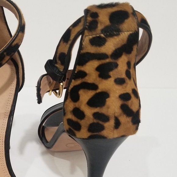 NWOT Veronica Beard Leopard Black Leather Heels - Picture 10 of 12
